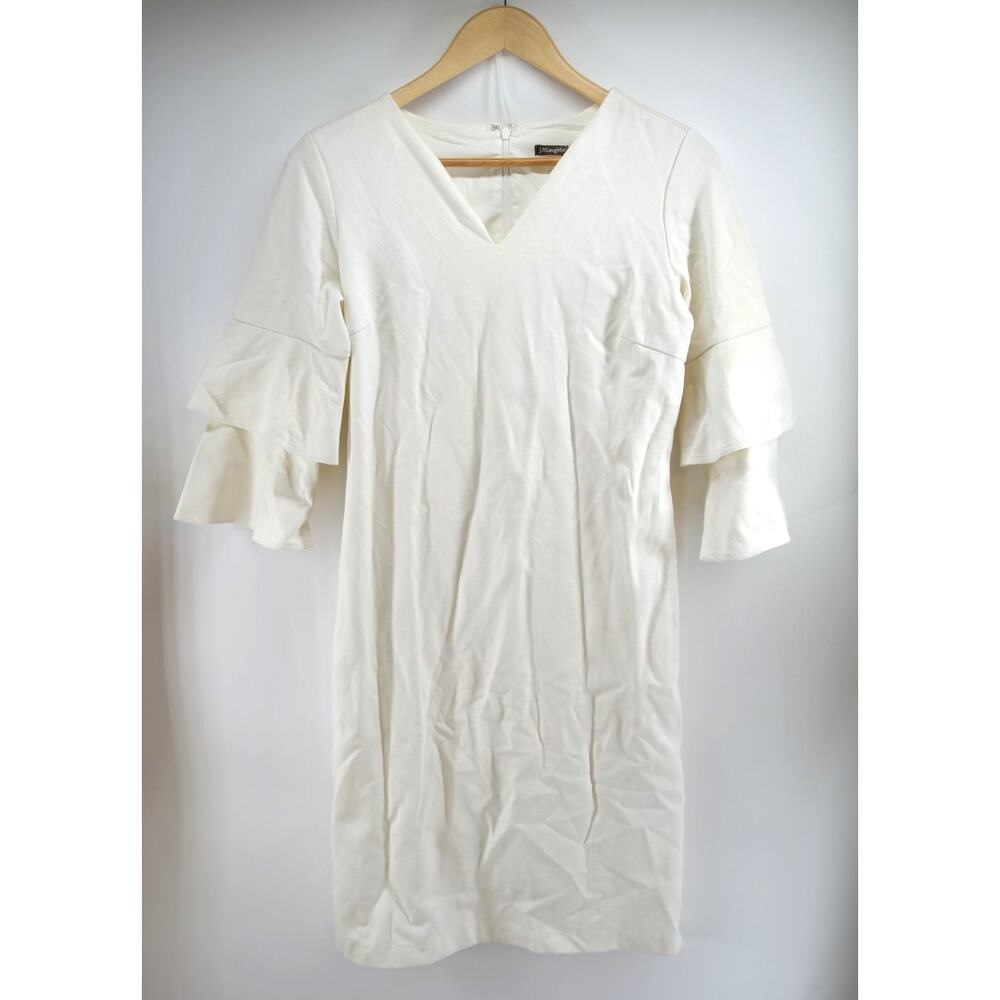 White Dress J Mclaughlin Sz S Eloise Bell Sleeve V Neck Ponte‎ Knit Off